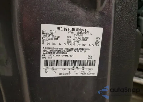 2013 Ford F150 Super Cab z USA, uszkodzony, nr VIN 1FTFX1EF7DFB83201